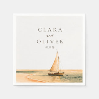 Peach Shoreline Square Caribbean Sailboat Wedding  Napkins