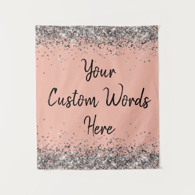 Peach Silver Black Birthday Party Photo Booth Prop Tapestry (Front)