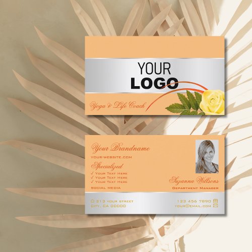 Peach Silver Decor Rose Flower with Logo and Photo Business Card