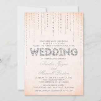 Peach & Silver Glitter Look Wedding Invitation
