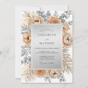 Peach Silver Refined Spring Wedding Invitation