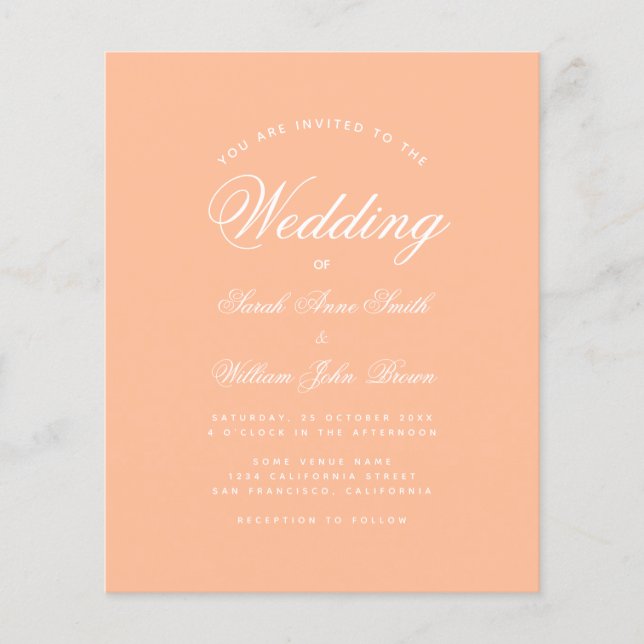Peach Simple Script Budget Wedding Invitation (Front)