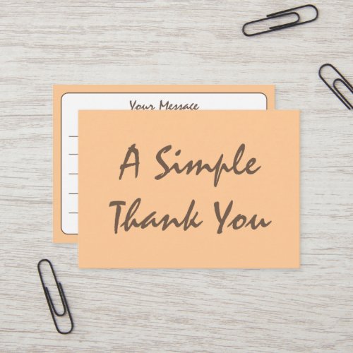 Peach Simple Script Thank You Business Card