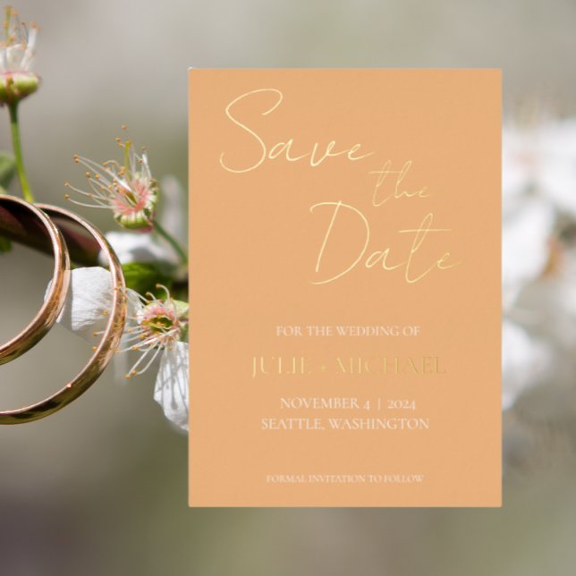 Peach Simple Style Wedding Save the Date Foil Invitation (In Situ Wedding)