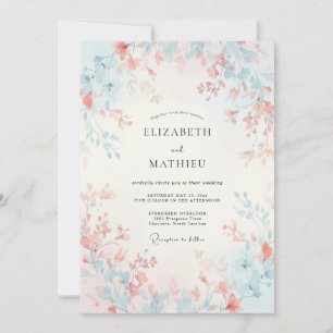 Peach Sky Blue Gossamer Spring Wedding Invitation