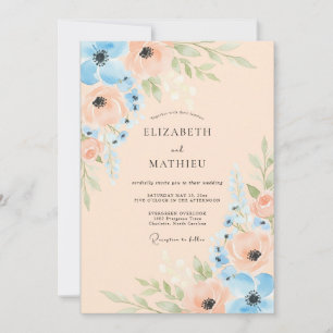 Peach Sky Blue Pristine Spring Wedding Invitation