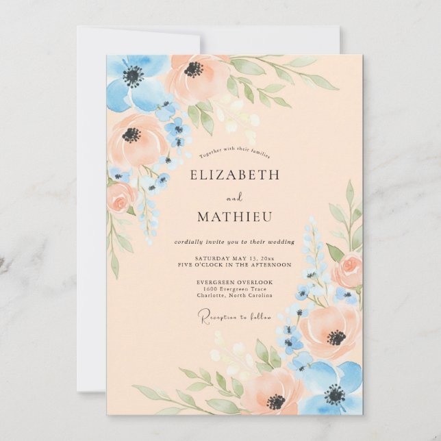 Peach Sky Blue Pristine Spring Wedding Invitation (Front)