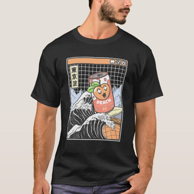 Peach Soda Surfing Kanagawa Wave Kawaii Anime Vapo T-Shirt (Front)