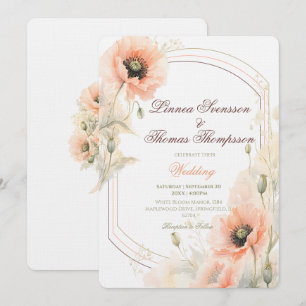 Peach Soft Blush Poppy Pearl Arc Elegant Wedding Invitation