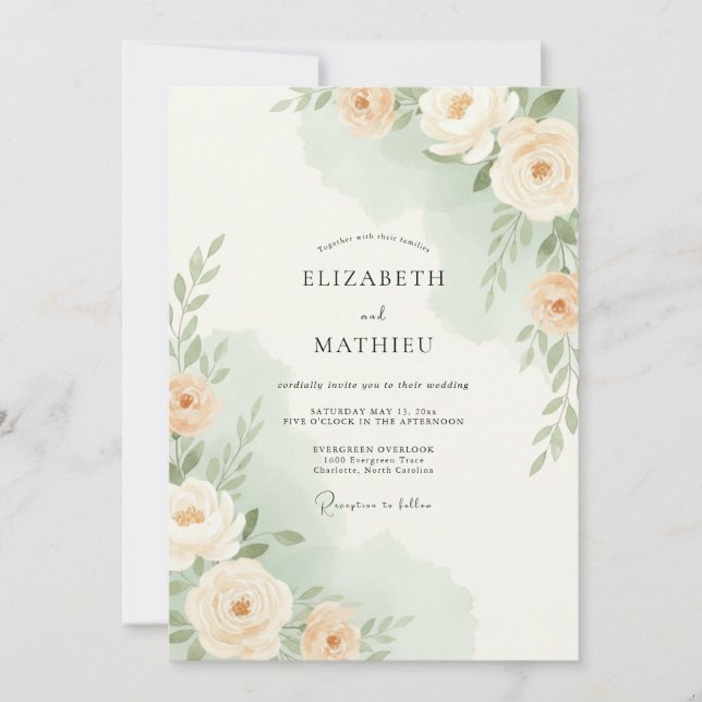 Peach Soft Botanical Wedding Invitation (Front)