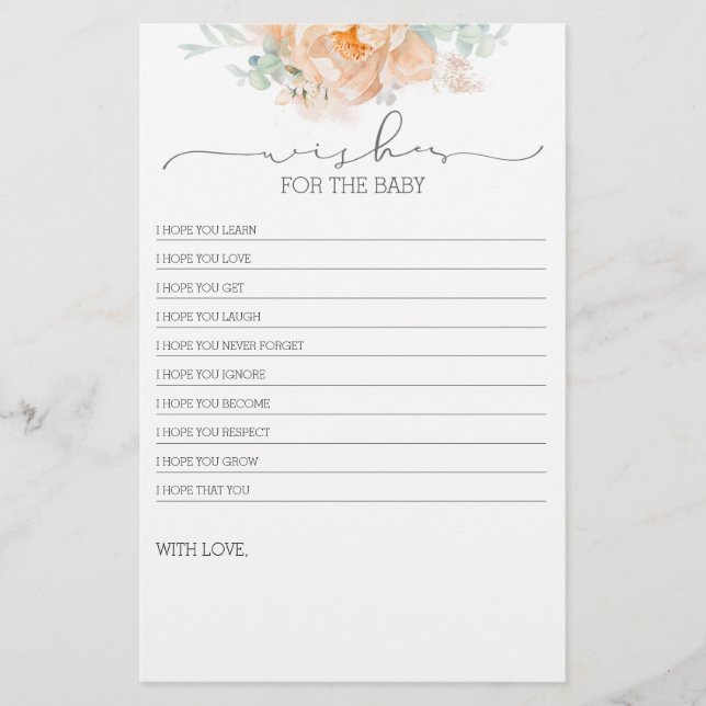 Peach Soft Flower Baby Shower Game (Front)