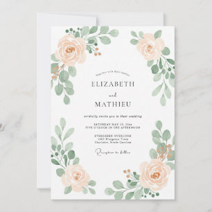 Peach Soft Romantic Botanical Wedding Invitation