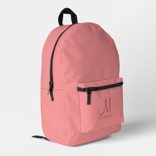 Peach Solid Color Modern Template Monogram Name Printed Backpack