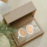 Peach Solid Color Stylized Monogram Cufflinks<br><div class="desc">A pair of sterling silver plated, round cufflinks for the fashionable man that feature a trendy, peach color to match his outfit along with his name printed in white, upper case letters and superimposed with white, stylized initials. Personalize your cufflinks by editing and replacing name and initials as desired. A...</div>
