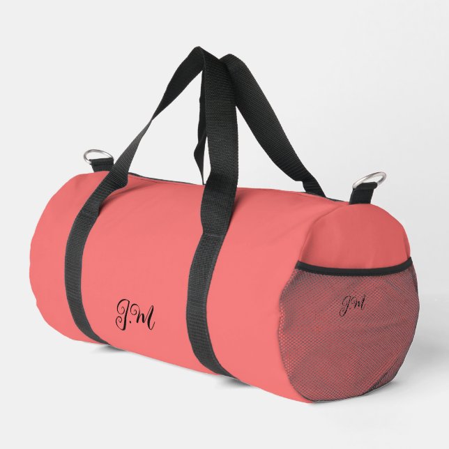 Peach solid color trendy pastel initials name duffle bag (Right Corner)