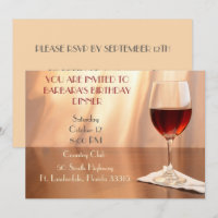 Peach Sophisticated Red wine birthday Invitation