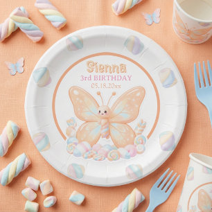 Peach Sorbet Butterfly Birthday Paper Plates