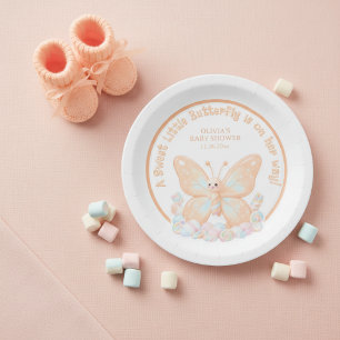 Peach Sorbet Butterfly Sweet Baby Shower Favor Paper Plates