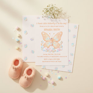 Peach Sorbet Butterfly Sweet Baby Shower Invitation