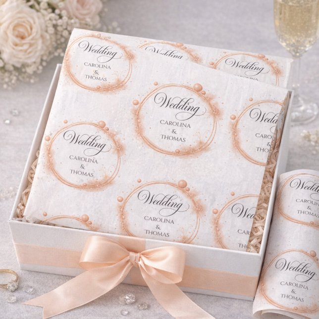 Peach Sparkle Script Wedding Pattern Tissue Paper (Creator Uploaded)