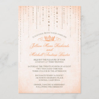 Peach Sparkles & Crown Fairytale Wedding Invitation