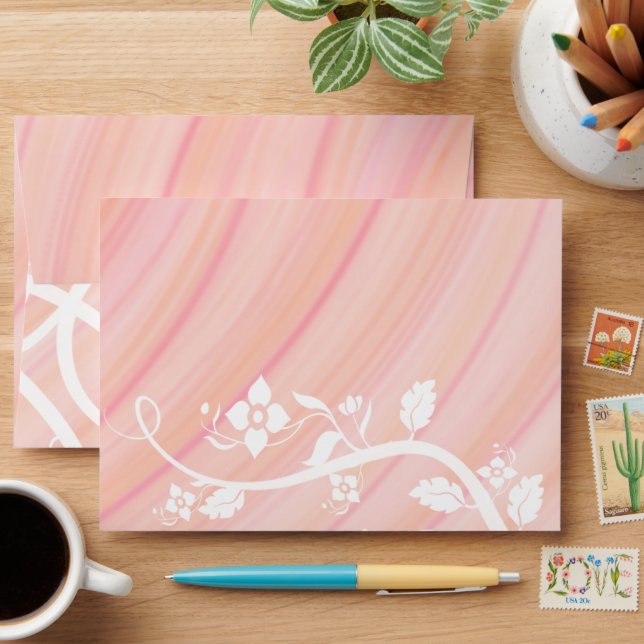 Peach Spirals and Retro Flowers Special Event Mail Envelope (Desk)