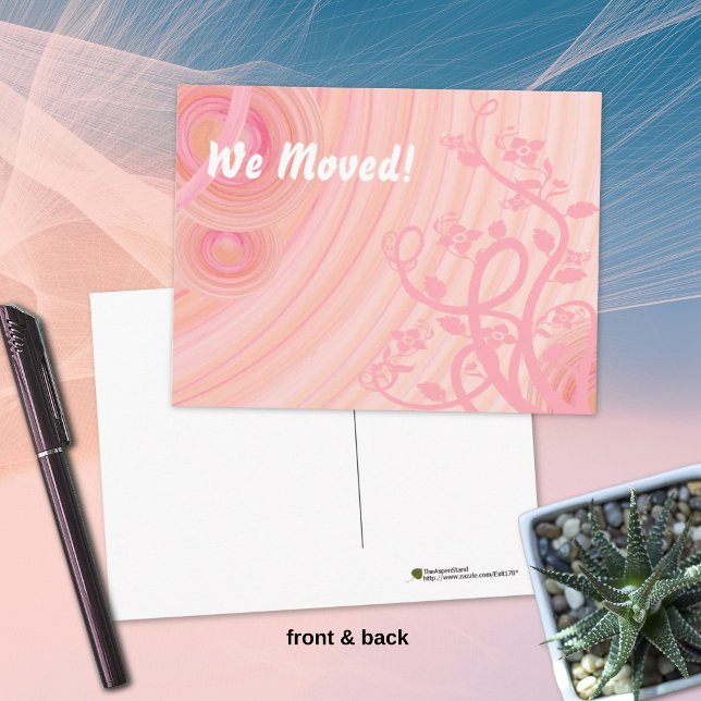 Peach Spirals, Filigree and Flowers Announcement Postcard (Peach & pink spiral postcard front and blank back with room for your handwritten note. )