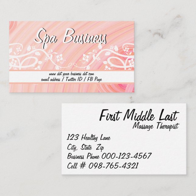 Peach Spirals, Filigree and Flowers Business Card (Front/Back)