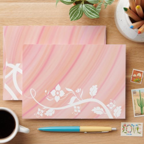 Peach Spirals Filigree and Flowers Envelope