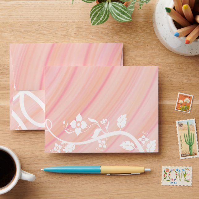 Peach Spirals, Filigree and Flowers Envelope (Desk)