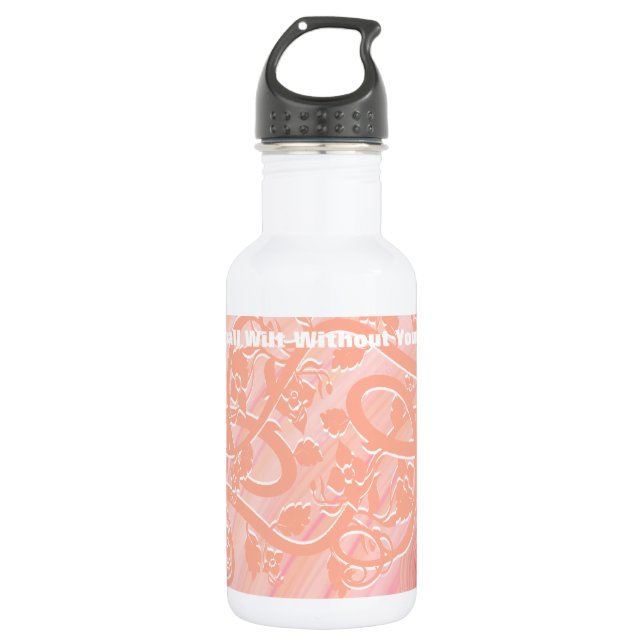 Peach Spirals, Filigree and Flowers Water Bottle (Front)