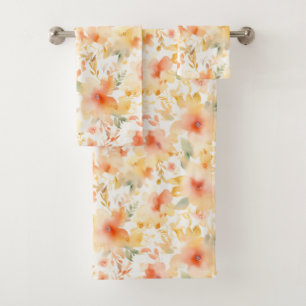 Peach Splash Floral Abstract Bath Towel Set