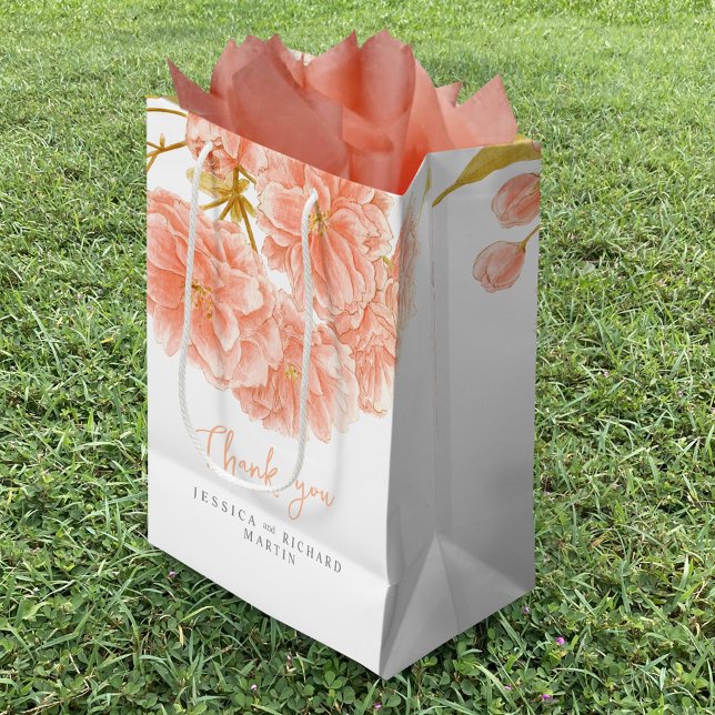 Peach spring blossom flowers art wedding thank you medium gift bag (Creator Uploaded)