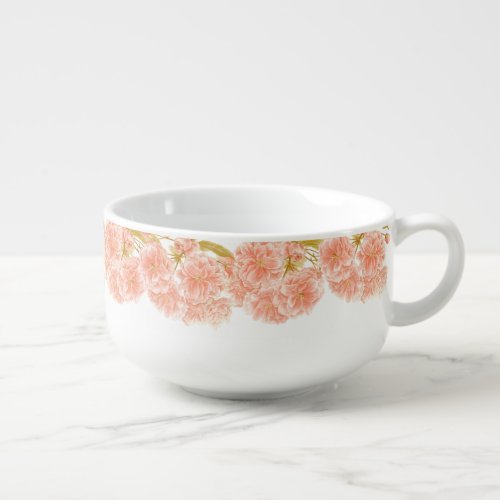 Peach spring blossom watercolor repeat pattern soup mug