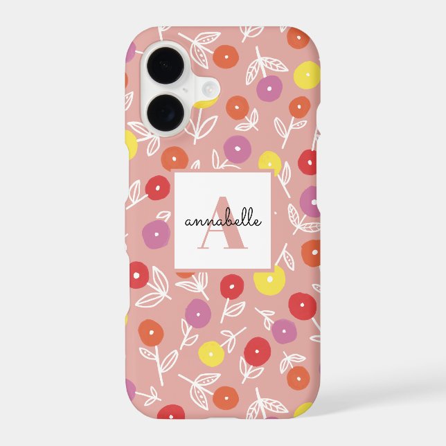 Peach Spring Floral Monogram First name iPhone Case (Back)
