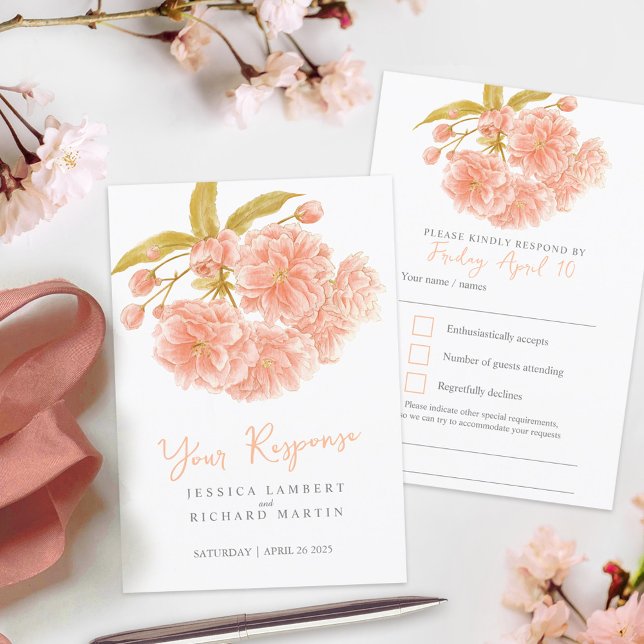 Peach spring floral watercolor wedding RSVP (Creator Uploaded)
