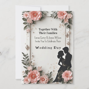 🌹 Peach Spring Floral Wedding With Couple 💐 Invitation