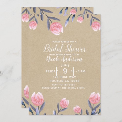 Peach Spring Watercolor Tulips Bridal Shower Invitation
