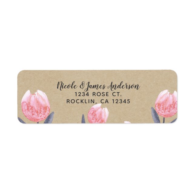 Peach Spring Watercolor Tulips Bridal Shower Party Label (Front)