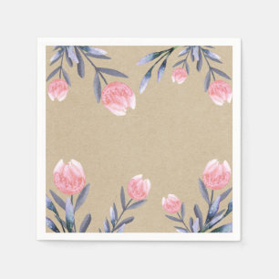 Peach Spring Watercolor Tulips Bridal Shower Party Paper Napkins