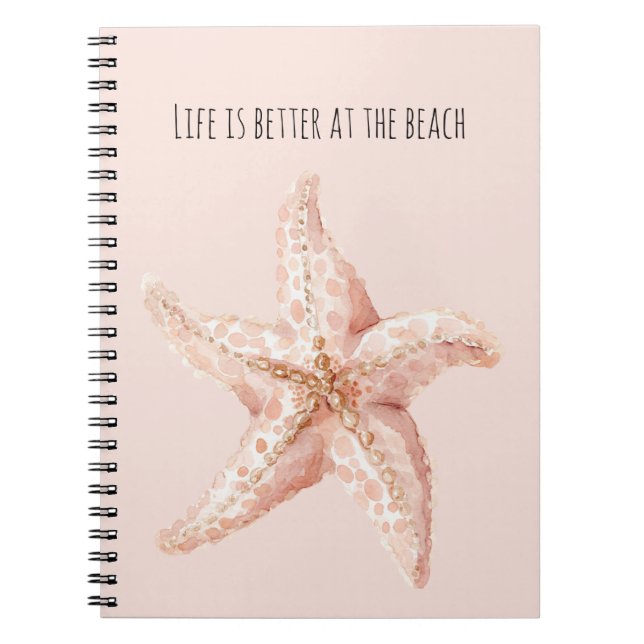 Peach Starfish Better at Beach Notebook (Front)