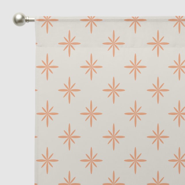 Peach Stars on Cream Retro Atomic Midcentury Sheer Curtains (Pocket)