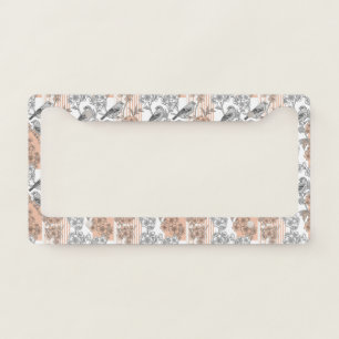 Peach Stripe Floral Bird Elegant (1) License Plate Frame