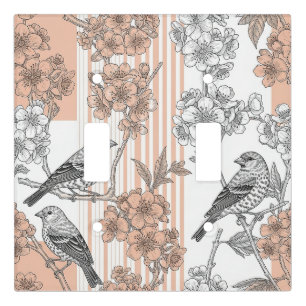 Peach Stripe Floral Bird Elegant (1) Light Switch Cover