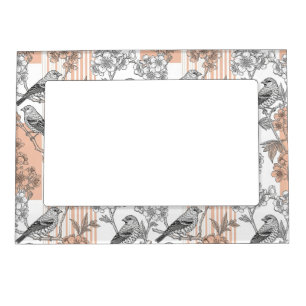 Peach Stripe Floral Bird Elegant (1) Magnetic Frame