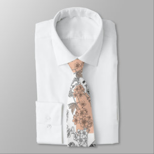 Peach Stripe Floral Bird Elegant (1) Neck Tie