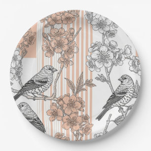 Peach Stripe Floral Bird Elegant (1) Paper Plates