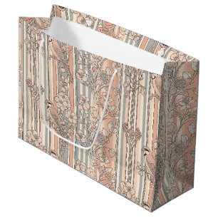 Peach Stripe Floral Bird Elegant (2) Large Gift Bag