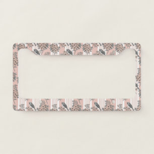 Peach Stripe Floral Bird Elegant (2) License Plate Frame
