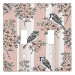 Peach Stripe Floral Bird Elegant (2) Light Switch Cover